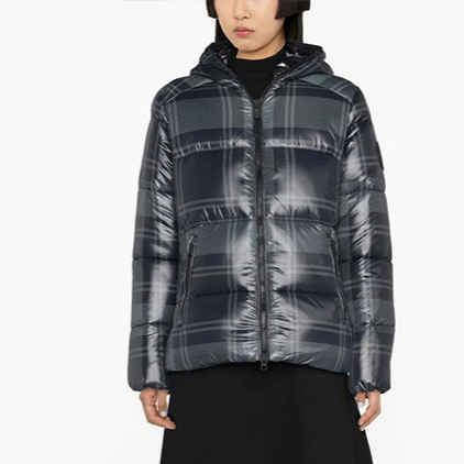 SAVE THE DUCK  Yvette Tartan Puffer Jacket 灰格紋 女外套 - 1號