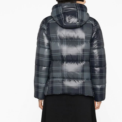 SAVE THE DUCK  Yvette Tartan Puffer Jacket 灰格紋 女外套 - 1號